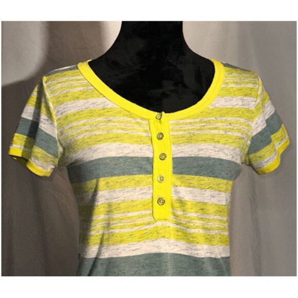 Unionbay Gray and Yellow Striped Tee, Large - Picture 3 of 6